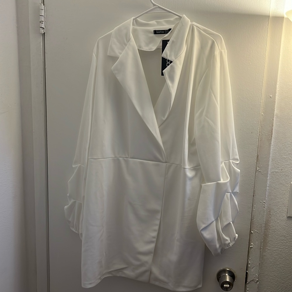 Plus Ruched Sleeve Tie Waist Blazer Dress
